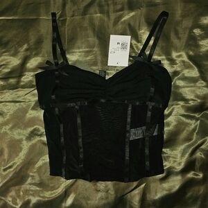 NWT Black Strappy Mesh Top